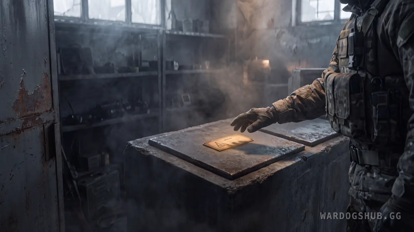 A hand hovering over a vendor tile with its XP label lit while the rest of the shop stays dim.